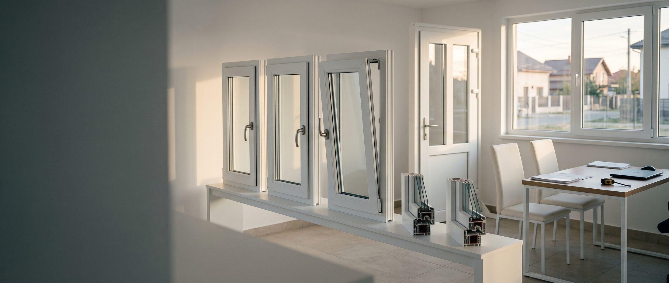 Showroom cu mostre de tâmplărie PVC și un birou de consultanță